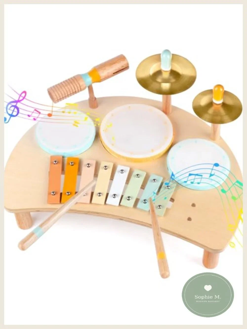 Wooden Drum Set for Toddlers - Montessori Musical Instruments with Xylophone